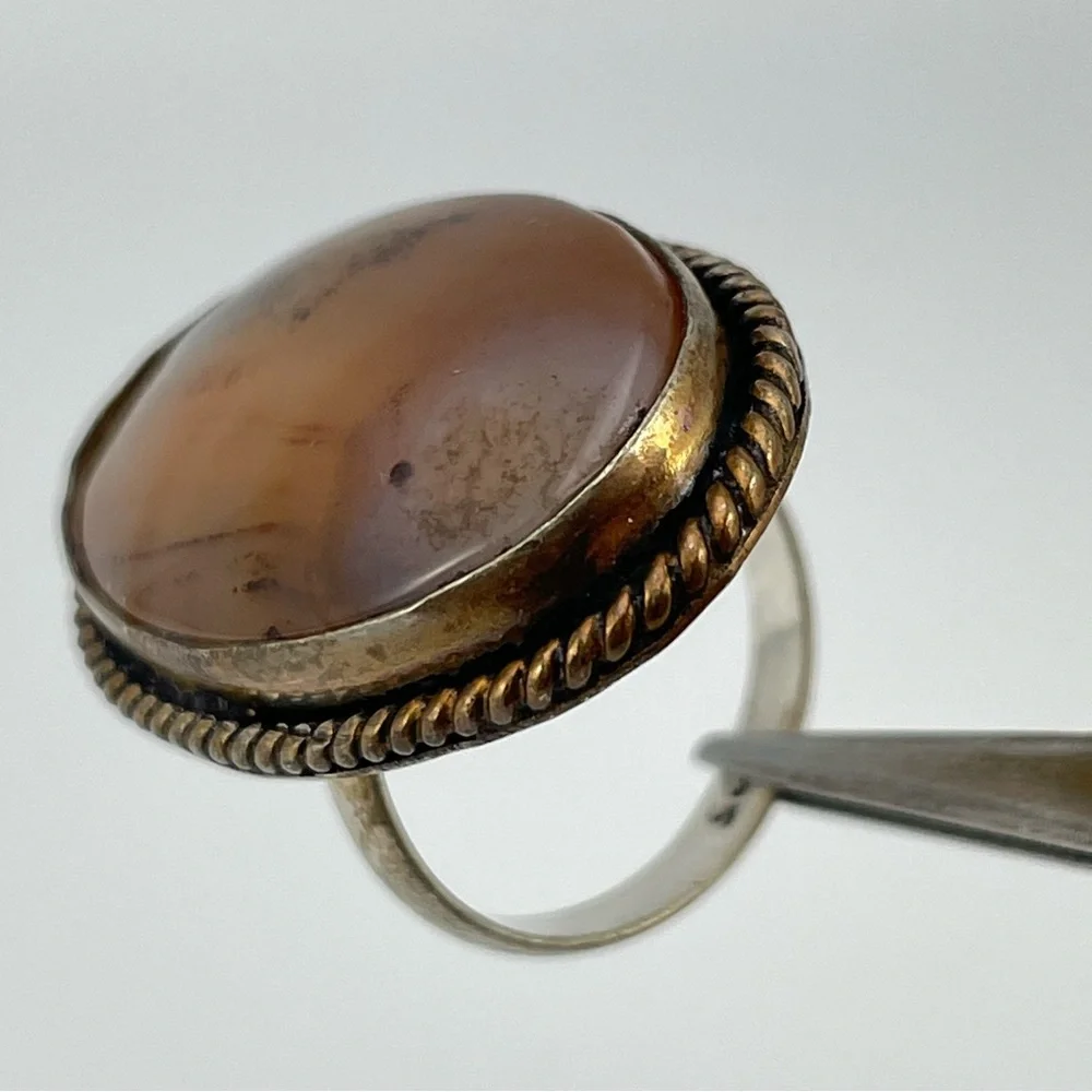 Vintage Oval Moss/Dendritic Agate Statement Ring – Rope Edge Bezel